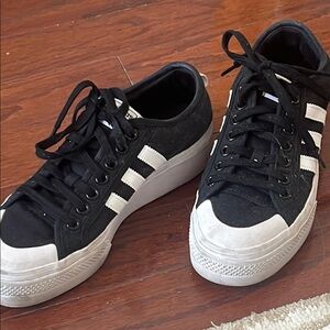 Adidas Black and White Platform Shoes